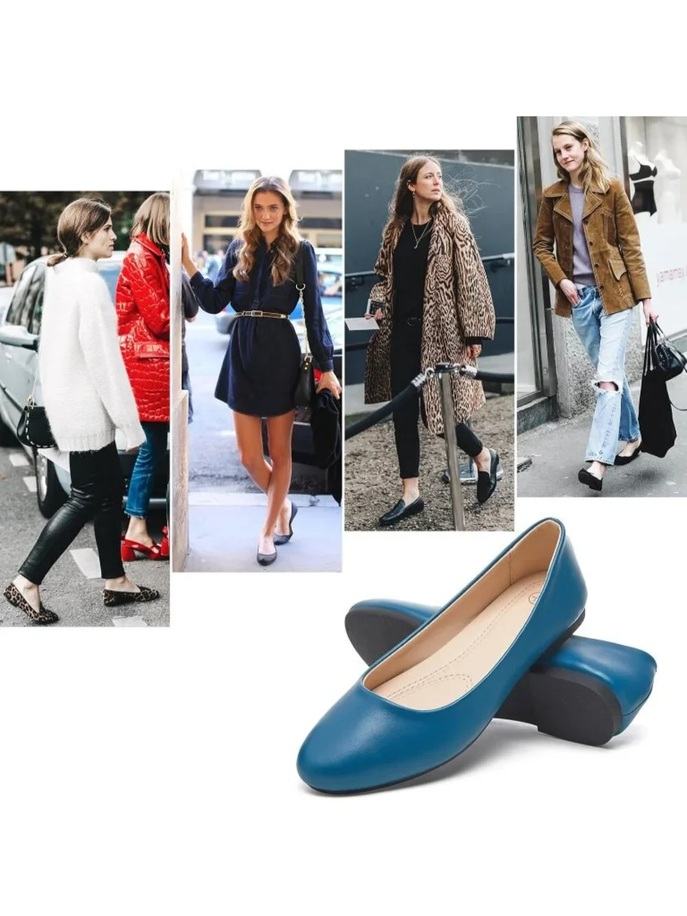 Women Azure Blue PU Leather Closed Toe Comfortable Flexible Slip On Ballet Flats